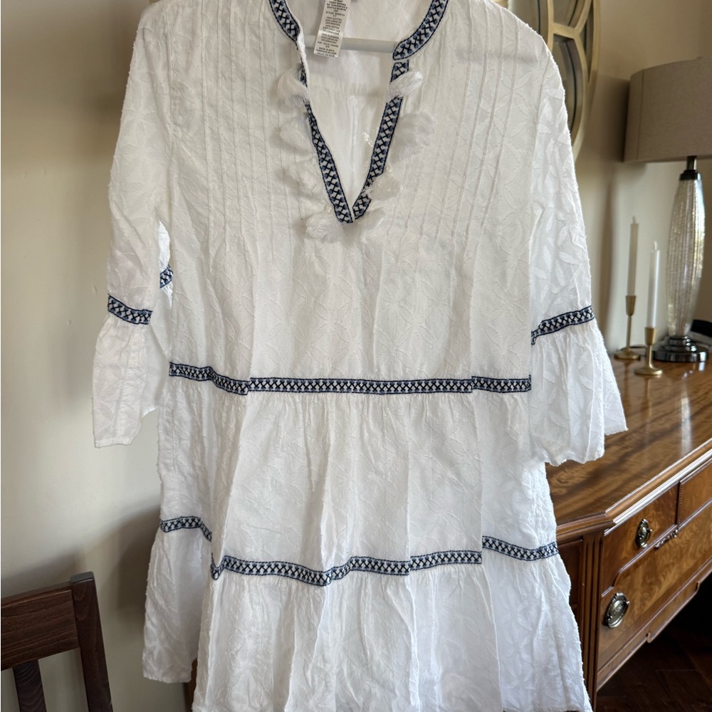 Tommy Bahama White Tunic Dress with Navy Trim